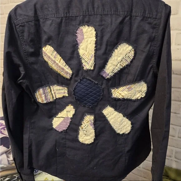 Blue Jacket with Patchwork Flower Design - Picture 1 of 2